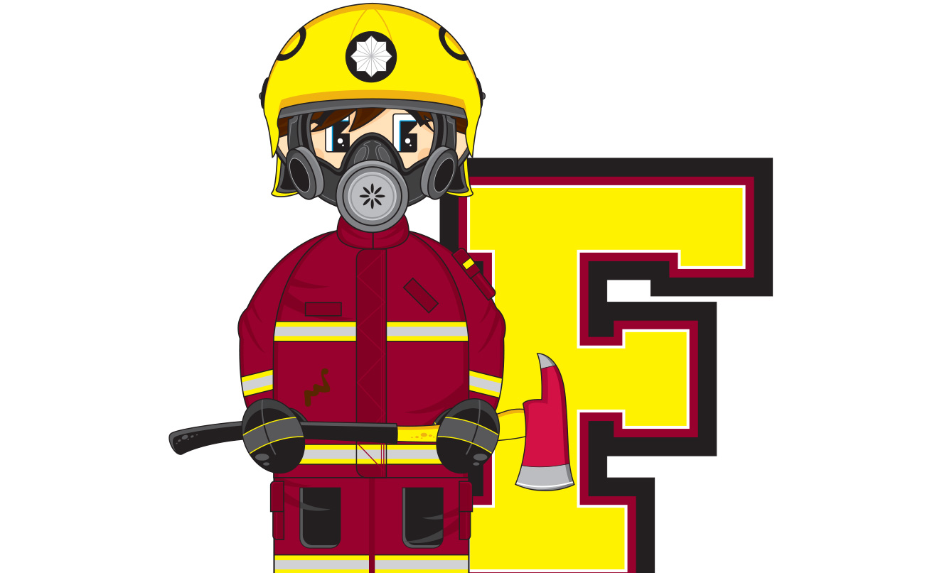 Illustration of firefighter ready to go.
