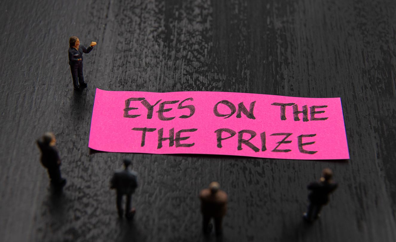 Image says Eyes on the Prize in pink
